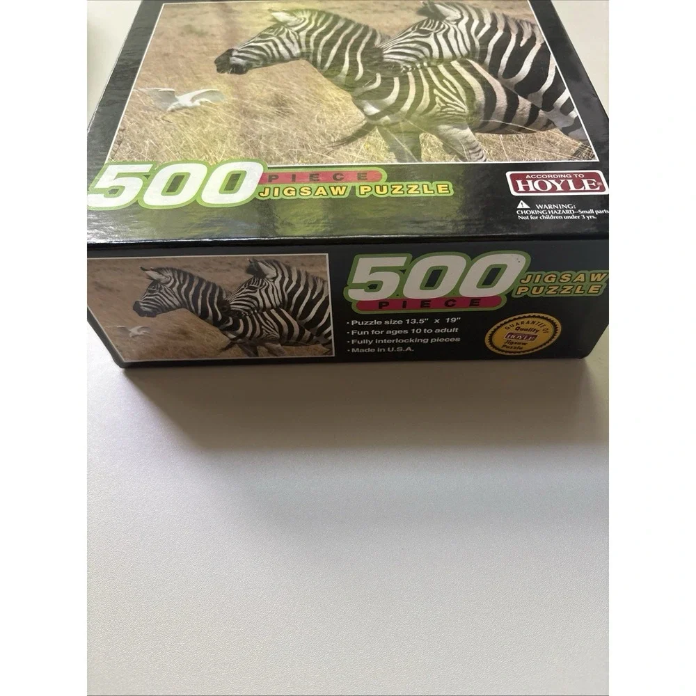 New Sealed Hoyle Brand 500 Piece Zebra Jigsaw Puzzle 13 1/2 x 19 inches 5502-ANI